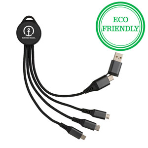 Terra RCS Recycled Aluminium 6-in-1 Charging Cable - Charging cable made with RCS (Recycled Claim Standard) certified recycled aluminium, recycled TPE and recycled pet.